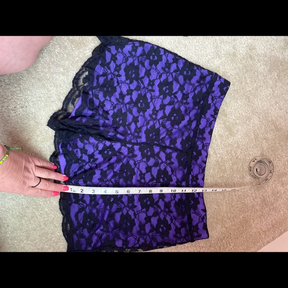 Purple with black lace shorts with back zip - Picture 3 of 5